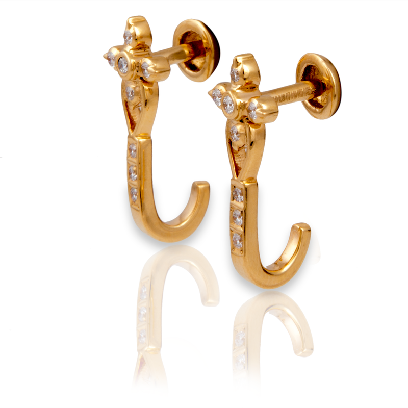 14K Yellow Gold Triple Diamond Backwards Huggie Earrings | Lennon's W.B.  Wilcox Jewelers | New Hartford, NY
